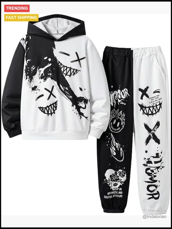 Polyester Color Block Graphic Hoodie Jogger Pants Set Tracksuit
